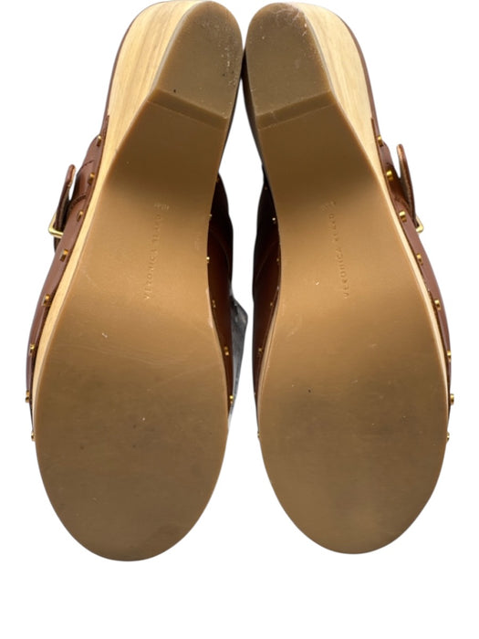 Veronica Beard Shoe Size 8.5 Chestnut Leather Wood Sole Buckle Heel Shoe Clogs Chestnut / 8.5