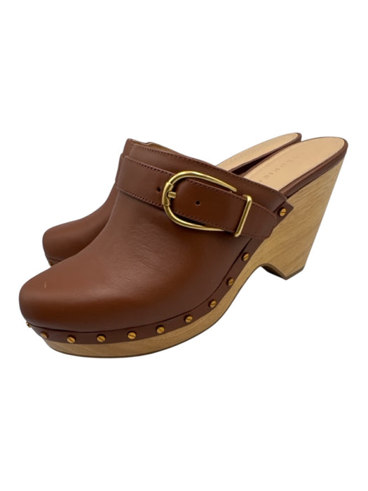 Veronica Beard Shoe Size 8.5 Chestnut Leather Wood Sole Buckle Heel Shoe Clogs Chestnut / 8.5