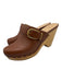 Veronica Beard Shoe Size 8.5 Chestnut Leather Wood Sole Buckle Heel Shoe Clogs Chestnut / 8.5