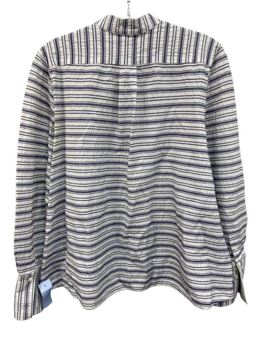 Ann Mashburn Size Large White & Blue Cotton Stripe Textured Long Sleeve Top White & Blue / Large