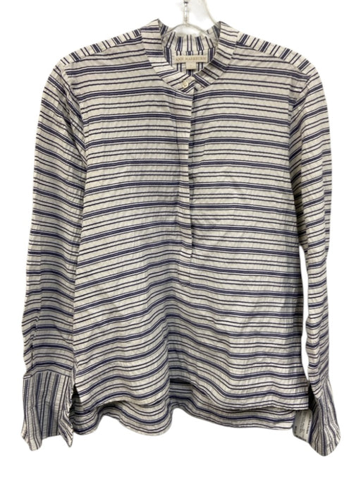 Ann Mashburn Size Large White & Blue Cotton Stripe Textured Long Sleeve Top White & Blue / Large