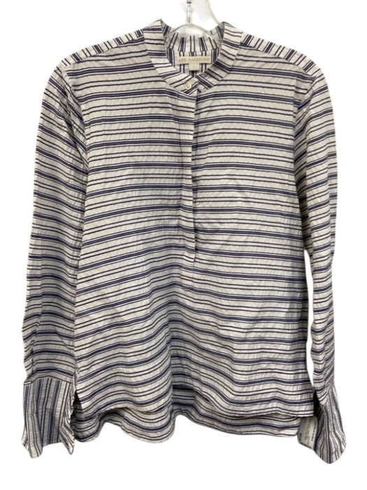 Ann Mashburn Size Large White & Blue Cotton Stripe Textured Long Sleeve Top White & Blue / Large