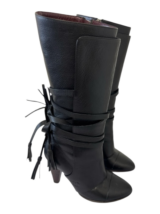 Chanel Shoe Size 34.5 Black Leather Wrap Calf High Heel Attachment Boots Black / 34.5
