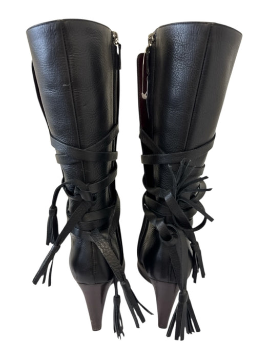Chanel Shoe Size 34.5 Black Leather Wrap Calf High Heel Attachment Boots Black / 34.5