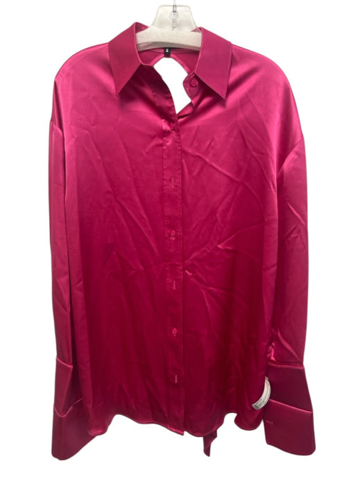 SER.O.YA Size S Fuschia Pink Acetate Open Back Button Down Long Sleeve Top Fuschia Pink / S