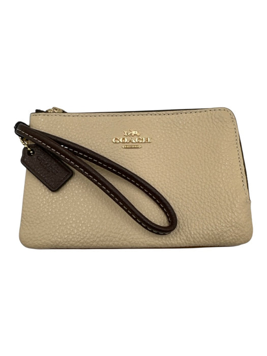 Coach Beige & Brown Leather Zippers Wristlet Beige & Brown