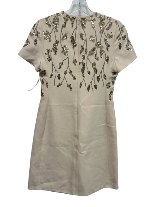 Valentino Size 38 Beige Silk Blend Sequin Short Sleeve Dress Beige / 38