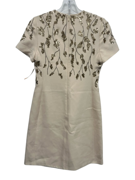 Valentino Size 38 Beige Silk Blend Sequin Short Sleeve Dress Beige / 38