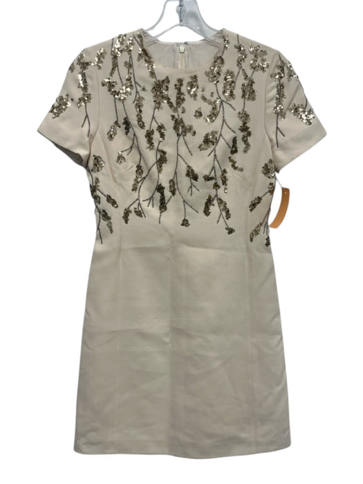 Valentino Size 38 Beige Silk Blend Sequin Short Sleeve Dress Beige / 38