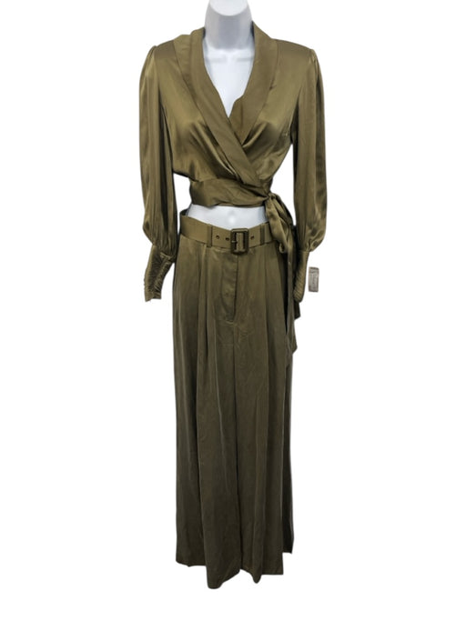 Zimmermann Size 0 Olive Green Silk Long Sleeve Belted Top & Pants Pant Set Olive Green / 0