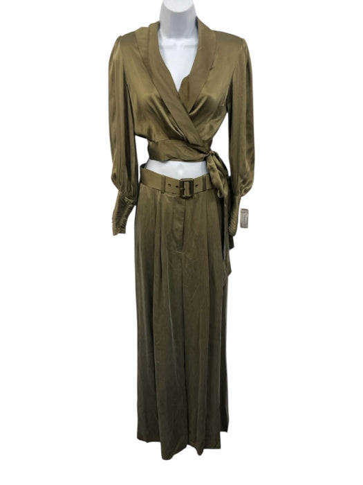 Zimmermann Size 0 Olive Green Silk Long Sleeve Belted Top & Pants Pant Set Olive Green / 0