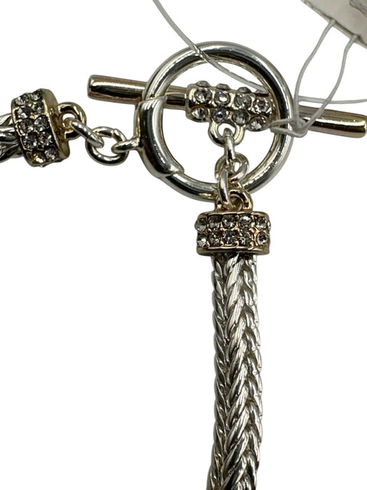 Lauren Ralph Lauren Silver Metal Braided Band Loop Clasp Rhinestones Bracelet Silver