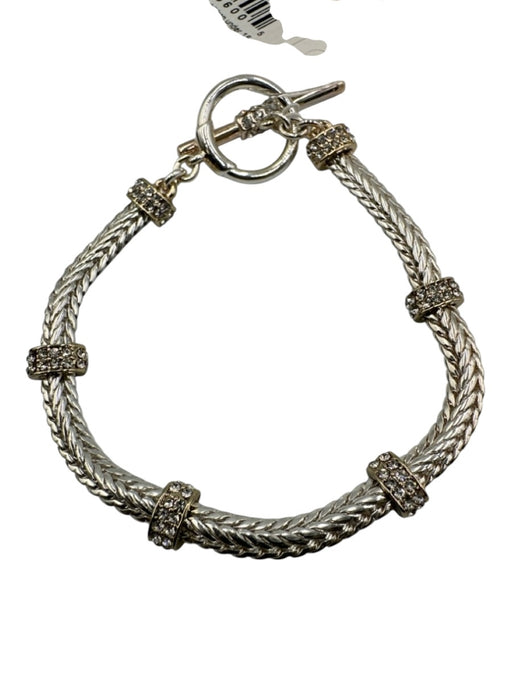 Lauren Ralph Lauren Silver Metal Braided Band Loop Clasp Rhinestones Bracelet Silver