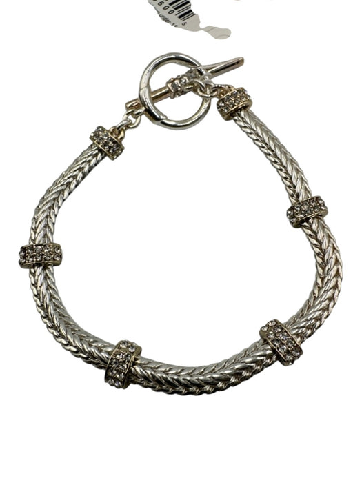 Lauren Ralph Lauren Silver Metal Braided Band Loop Clasp Rhinestones Bracelet Silver