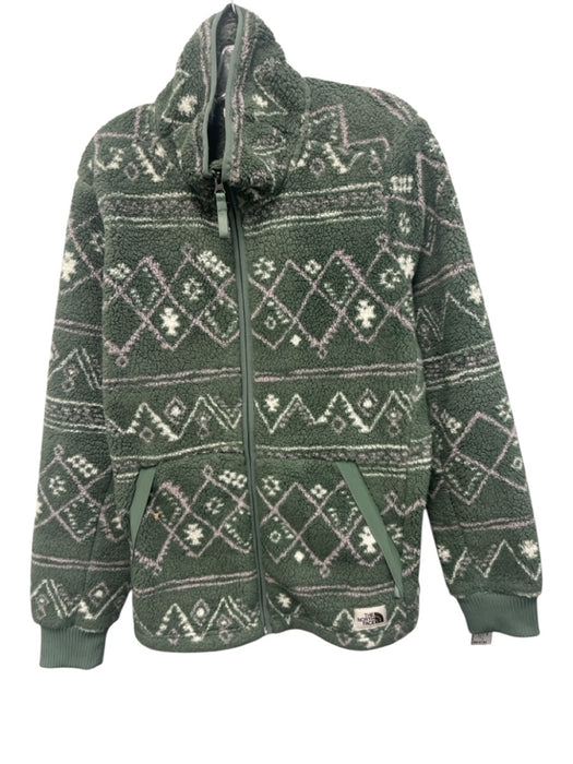 The North Face Size X Green, White, Purple Polyester Fleece Zipper Jacket Green, White, Purple / X