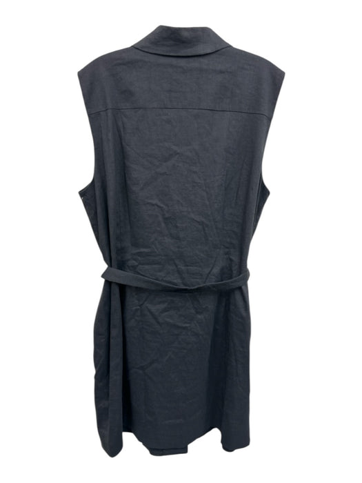 Theory Size 14 Navy Blue Linen Blend Sleeveless Button Front Collar Dress Navy Blue / 14