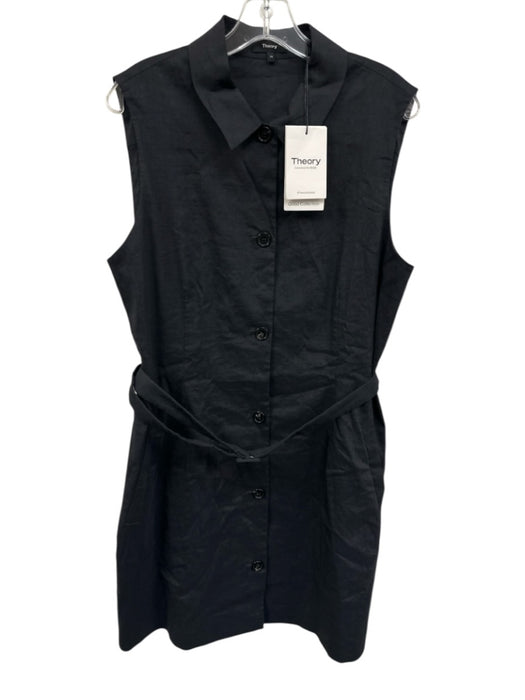 Theory Size 14 Navy Blue Linen Blend Sleeveless Button Front Collar Dress Navy Blue / 14