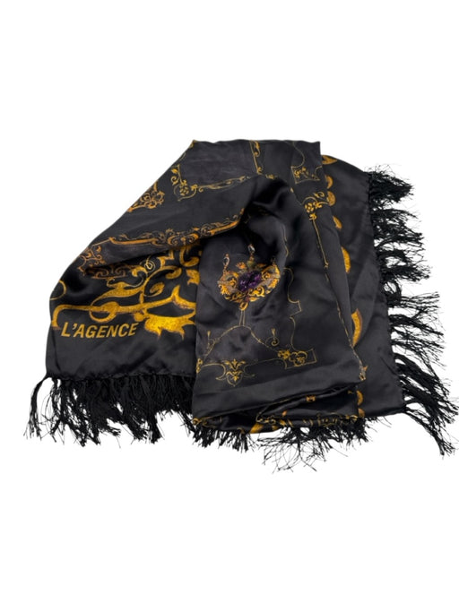 L'agence Black, Yellow & Multi Silk Fringe Edging Frame Detail Jewel Print scarf Black, Yellow & Multi