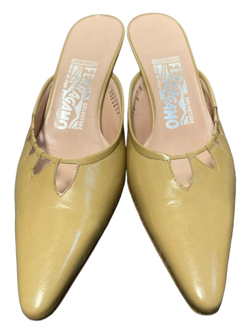 Salvatore Ferragamo Shoe Size 6 Beige Leather Pointed Rounded Toe Slip On Heels Beige / 6