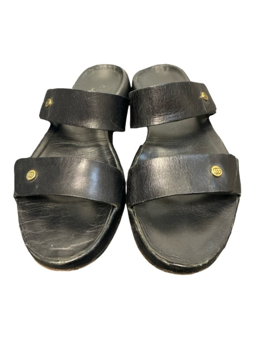 Gucci Shoe Size 6 Black Leather Double Strap Logo Open Toe Slip On Sandals Black / 6