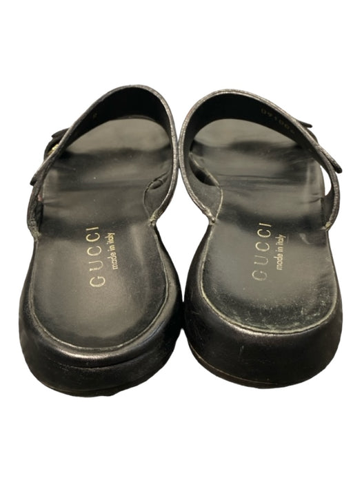 Gucci Shoe Size 6 Black Leather Double Strap Logo Open Toe Slip On Sandals Black / 6