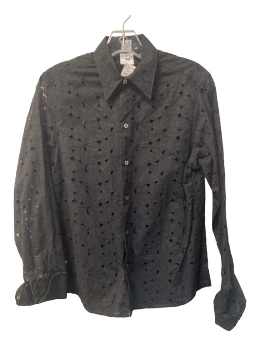 Craig Taylor Size M Black Cotton Perforated Collared Button Up Long Sleeve Top Black / M
