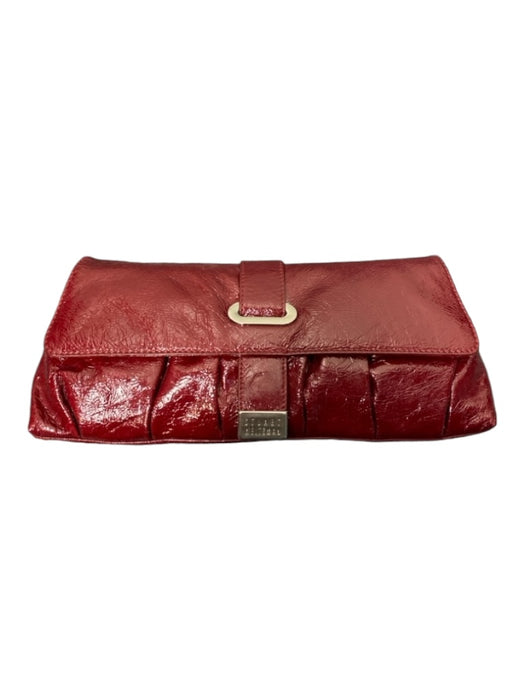 Stuart Weitzman Ruby Leather Magnetic  Flap Inside Pocket silver hardware Clutch Ruby