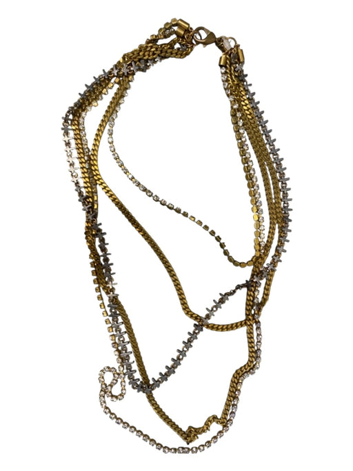 Fallon Gold & Gunmetal Metal Cross Detail Layered Chainlink Rhinestone Necklace Gold & Gunmetal