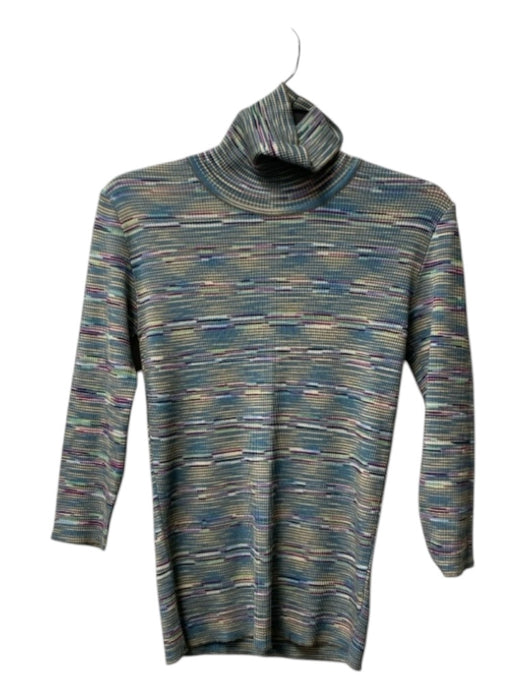 Missoni Size 8 Blue, Aqua & Multi Viscose Blend Turtle Neck Long Sleeve Sweater Blue, Aqua & Multi / 8