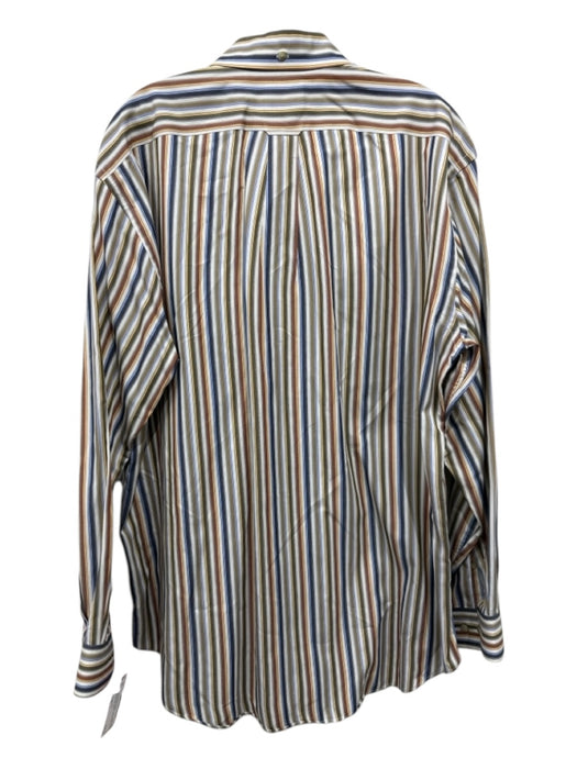 Facconable Size M White & Multi Cotton Striped Button up Men's Long Sleeve Shirt White & Multi / M