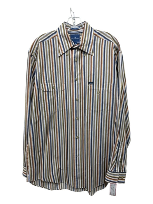 Facconable Size M White & Multi Cotton Striped Button up Men's Long Sleeve Shirt White & Multi / M