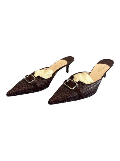 Cole Haan Shoe Size 6.5 Brown Leather Woven Pointed Toe Kitten Heel Mules Brown / 6.5