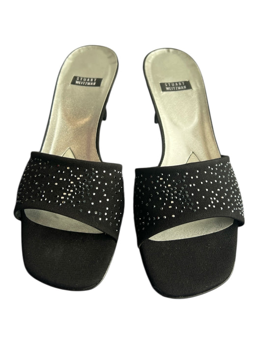 Stuart Weitzman Shoe Size 6 Black Nylon Rhinestone Mule Kitten Heel Sandals Black / 6