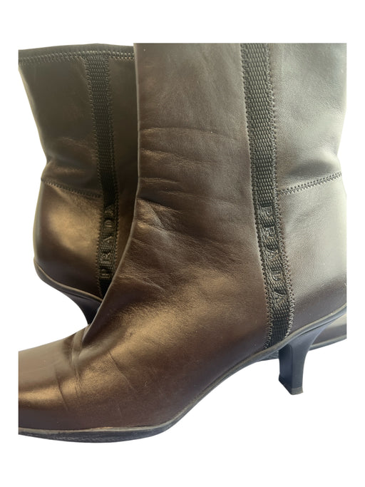 Prada Shoe Size 35.5 Brown Leather Ankle Side Zip Round Pointed Toe Booties Brown / 35.5
