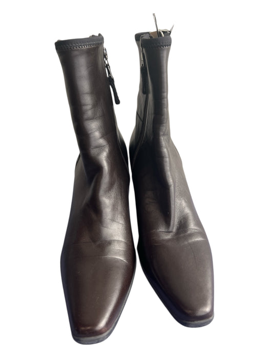 Prada Shoe Size 35.5 Brown Leather Ankle Side Zip Round Pointed Toe Booties Brown / 35.5