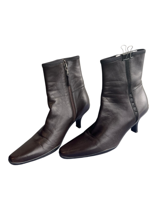 Prada Shoe Size 35.5 Brown Leather Ankle Side Zip Round Pointed Toe Booties Brown / 35.5