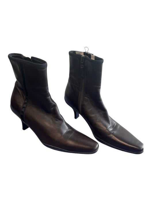 Prada Shoe Size 35.5 Brown Leather Ankle Side Zip Round Pointed Toe Booties Brown / 35.5