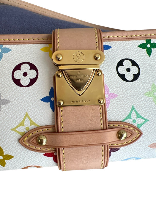 Louis Vuitton White & Multi Print Coated Canvas Monogram Leather Accents Bag White & Multi Print / XS
