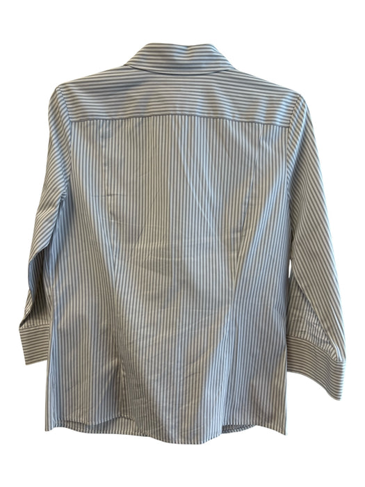 Faconnable Size S White Gray 100% Cotton Long Sleeve Striped Embroidered Top White Gray / S