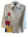 Faconnable Size S White Gray 100% Cotton Long Sleeve Striped Embroidered Top White Gray / S