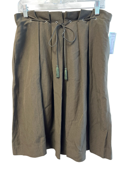 Yansi Fugel Size 6 Green Linen & Rayon Pleated Detail Waist tie Back Zip Skirt Green / 6