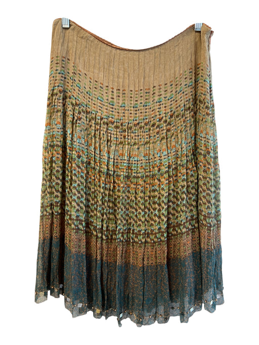 Elie Tahari Size 8 Brown & Multi 100% Silk Side Zip Abstract Print Lined Skirt Brown & Multi / 8