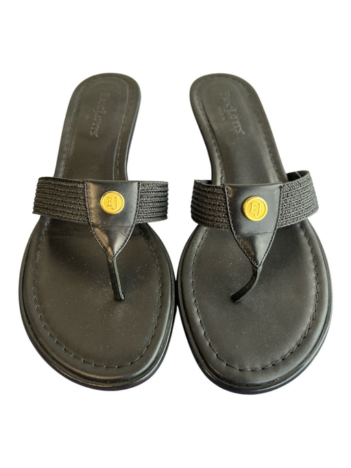 Eric Javits Shoe Size 6 Black Leather open toe Thong sandal Gold Detail Shoes Black / 6