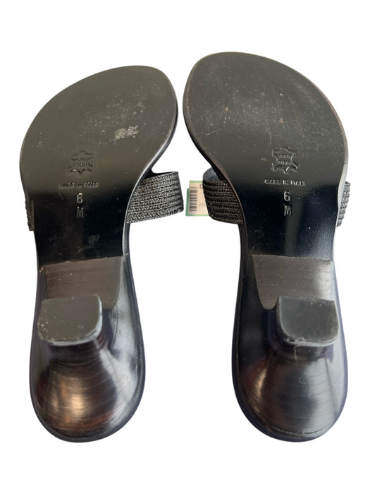Eric Javits Shoe Size 6 Black Leather open toe Thong sandal Gold Detail Shoes Black / 6