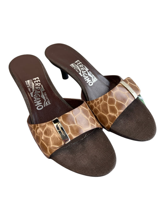 Salvatore Ferragamo Shoe Size 6.5 Brown Leather open toe Crocodile Print Shoes Brown / 6.5