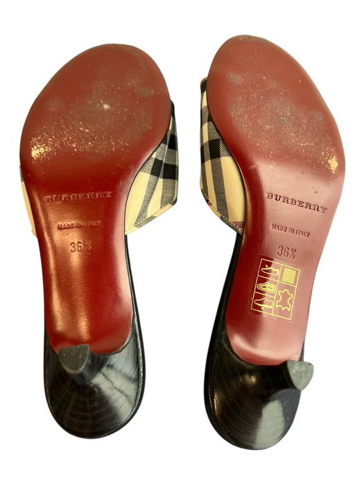 Burberry Shoe Size 36.5 black tan & red Leather open toe Plaid Mule Shoes black tan & red / 36.5