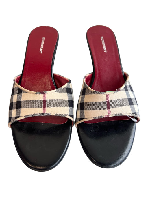 Burberry Shoe Size 36.5 black tan & red Leather open toe Plaid Mule Shoes black tan & red / 36.5