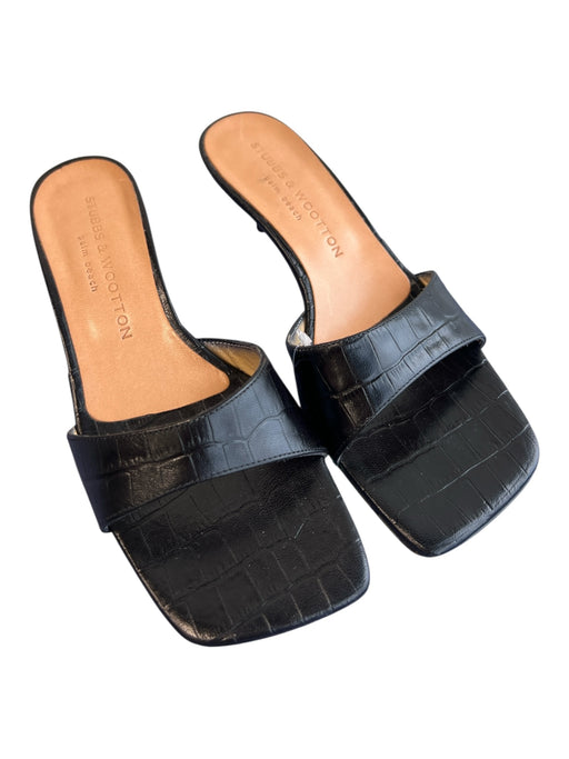 Stubbs & Wooten Shoe Size 6.5 Black Leather Upper open toe Crocodile Print Shoes Black / 6.5