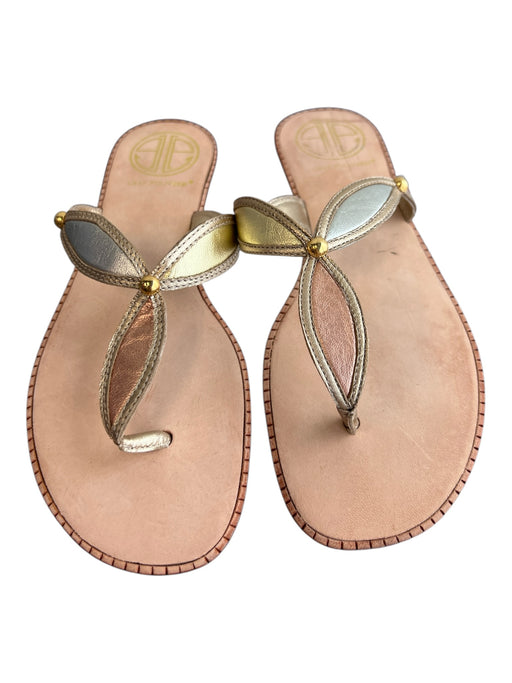 Tory Burch Shoe Size 6 Beige Leather Upper Thong Strap Gold detail Flats Shoes Beige / 6