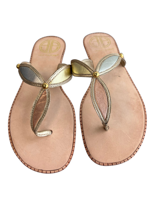 Tory Burch Shoe Size 6 Beige Leather Upper Thong Strap Gold detail Flats Shoes Beige / 6